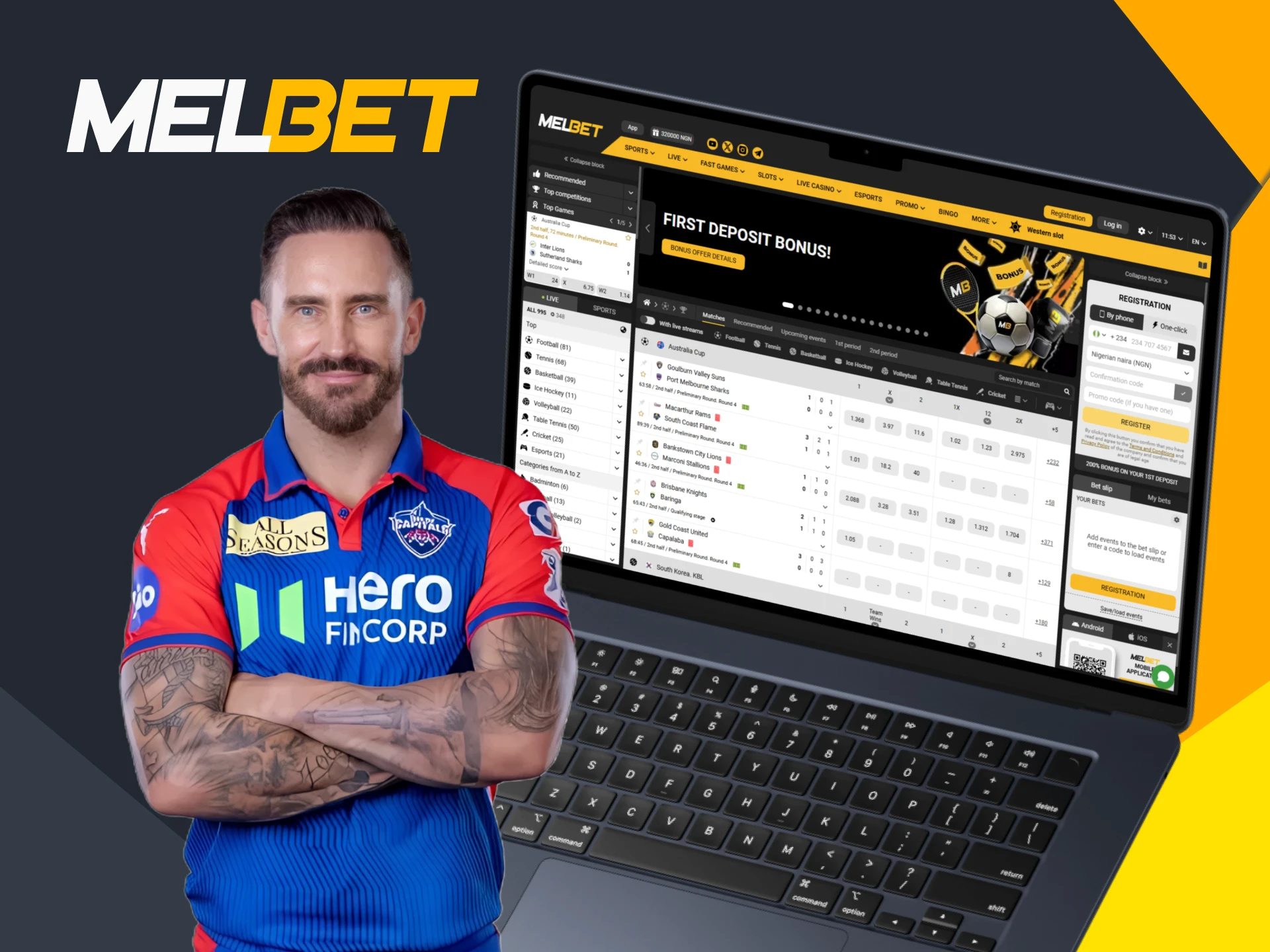 Faf du Plessis helps boost cricket betting image of Melbet Nigeria.