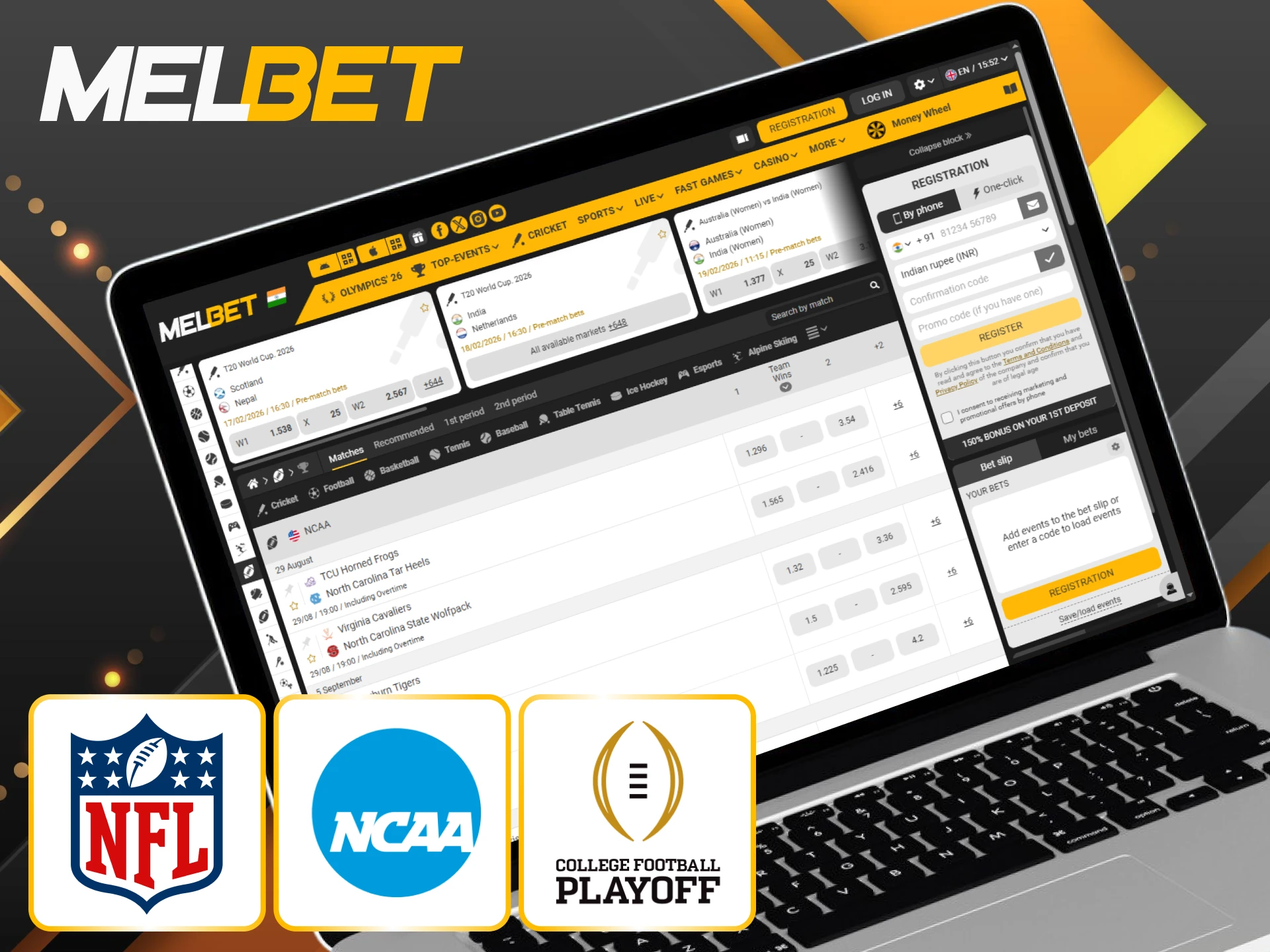 Aalyze the odds for popular American football tournaments at Melbet.