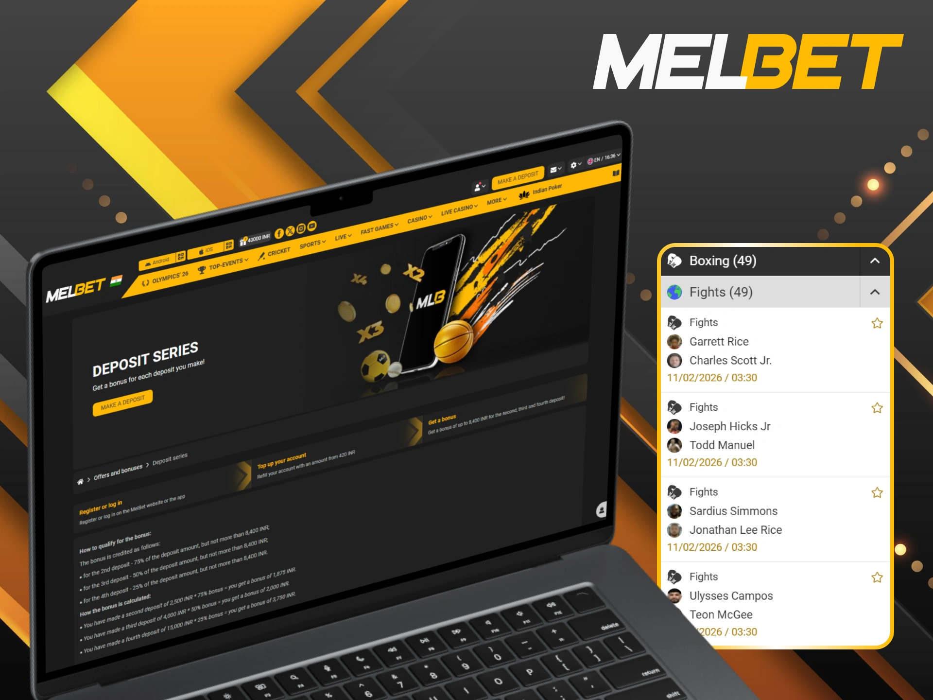 Take advantage of the deposit series for your Melbet boxing stakes.