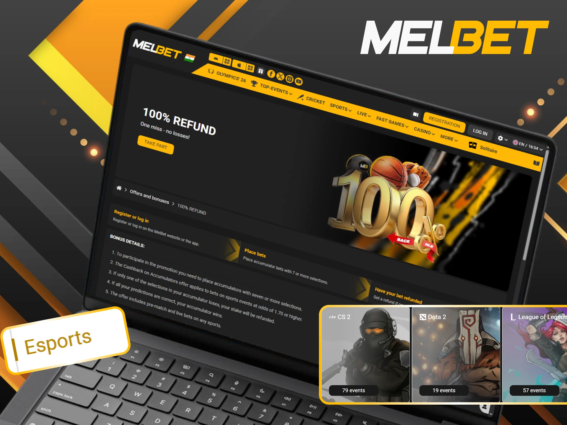 Unlock the bonus for 100 bets on the Melbet eSports section.