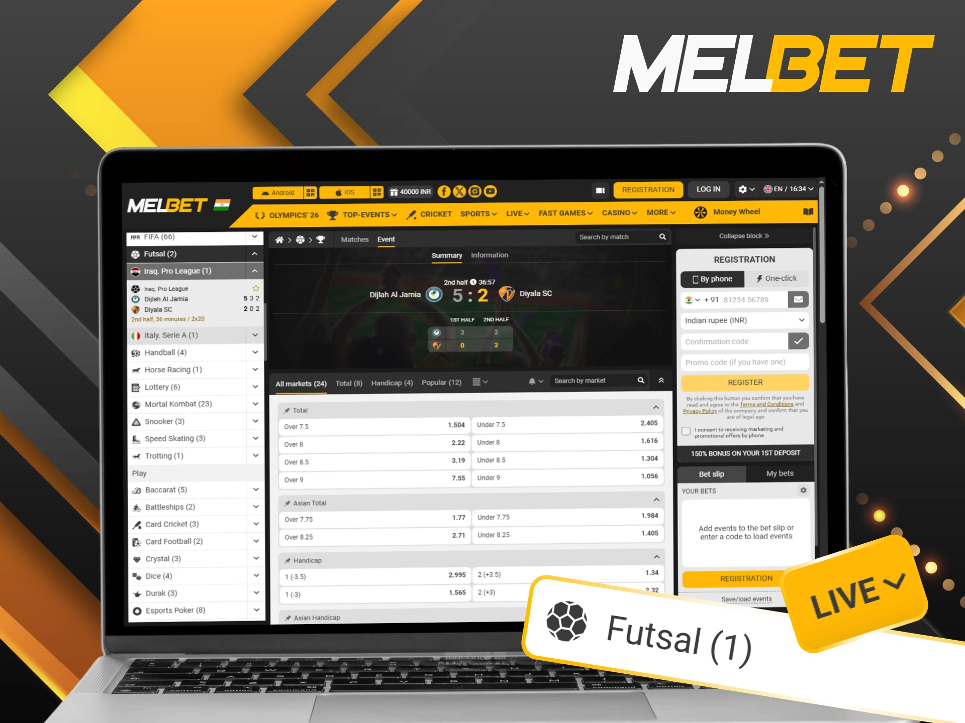 React to every quick turn on the pitch by placing Melbet futsal live bets in real-time.