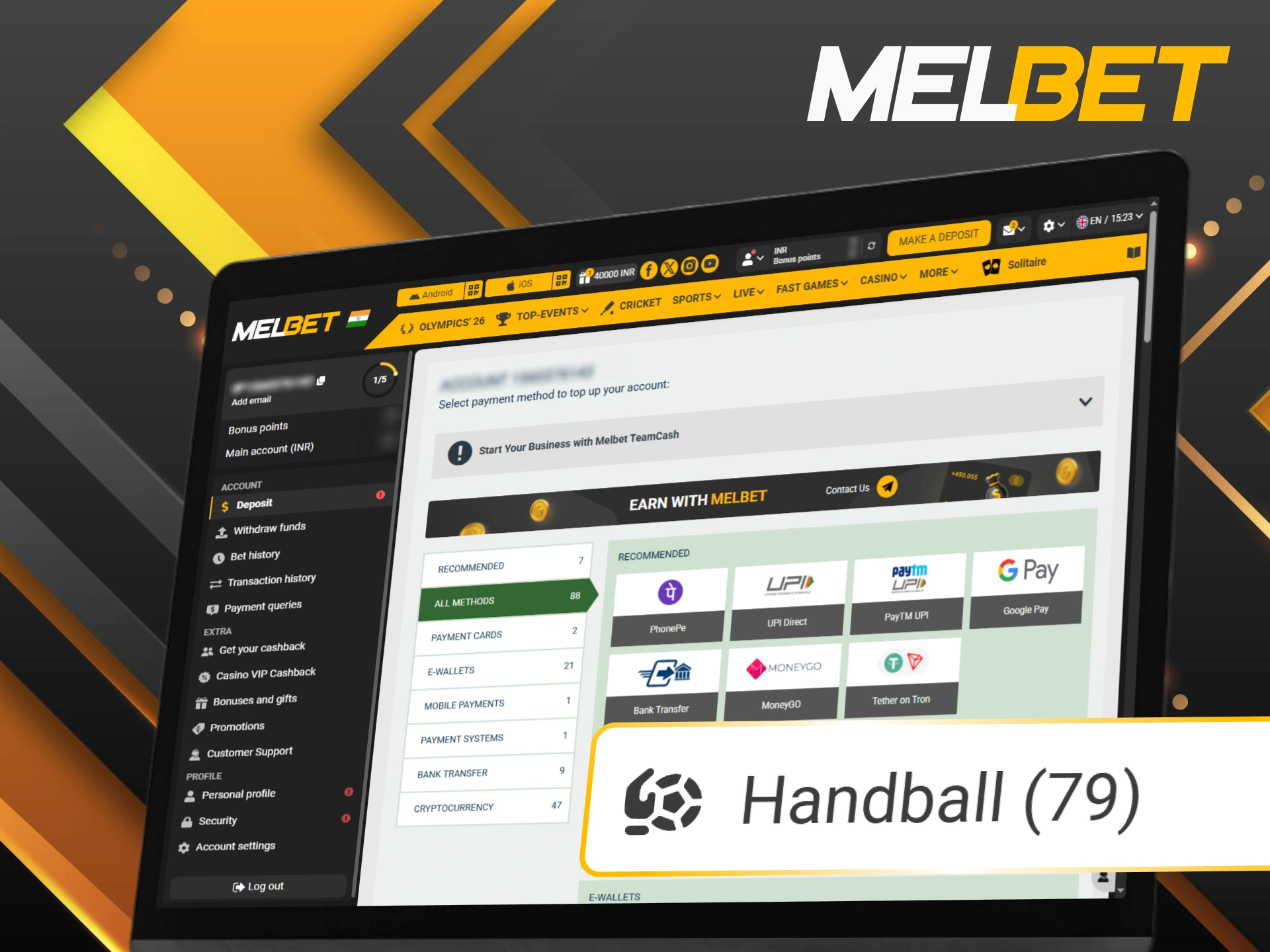 Explore reliable payment methods to manage your Melbet handball betting funds.