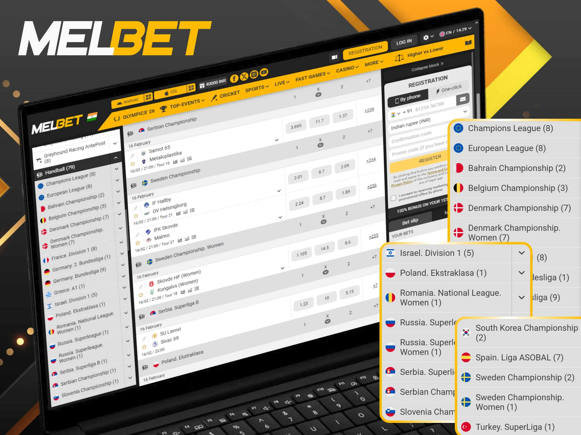 Analyze and predict results of popular handball tournaments at Melbet for big wins.