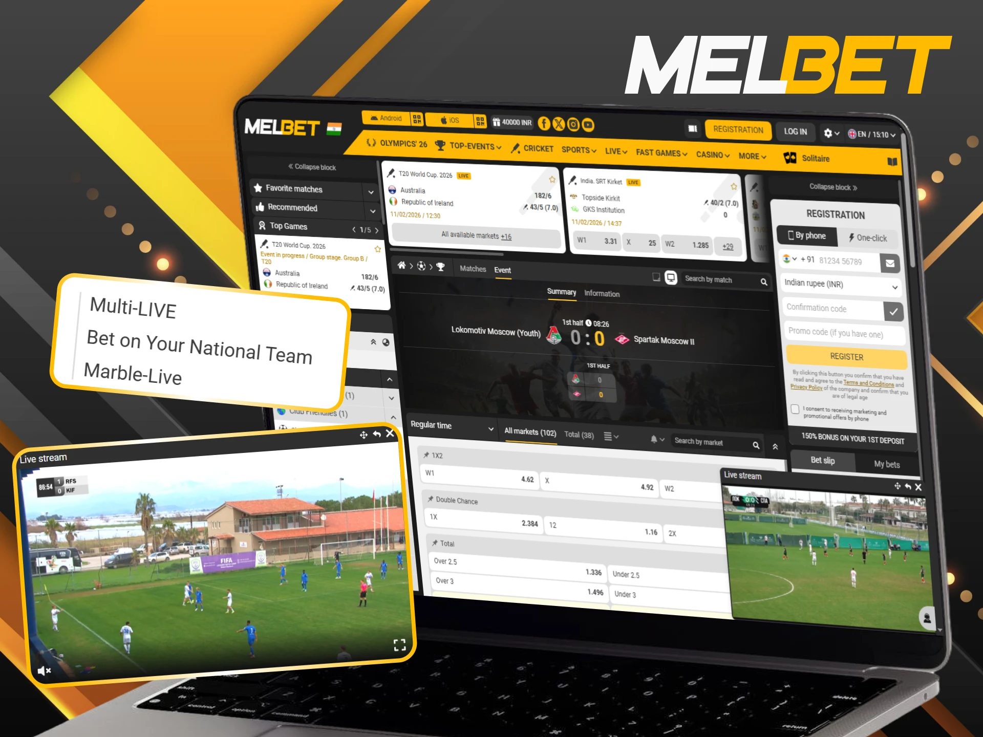 Enjoy the advantages of real time betting for all Sports matches at Melbet.