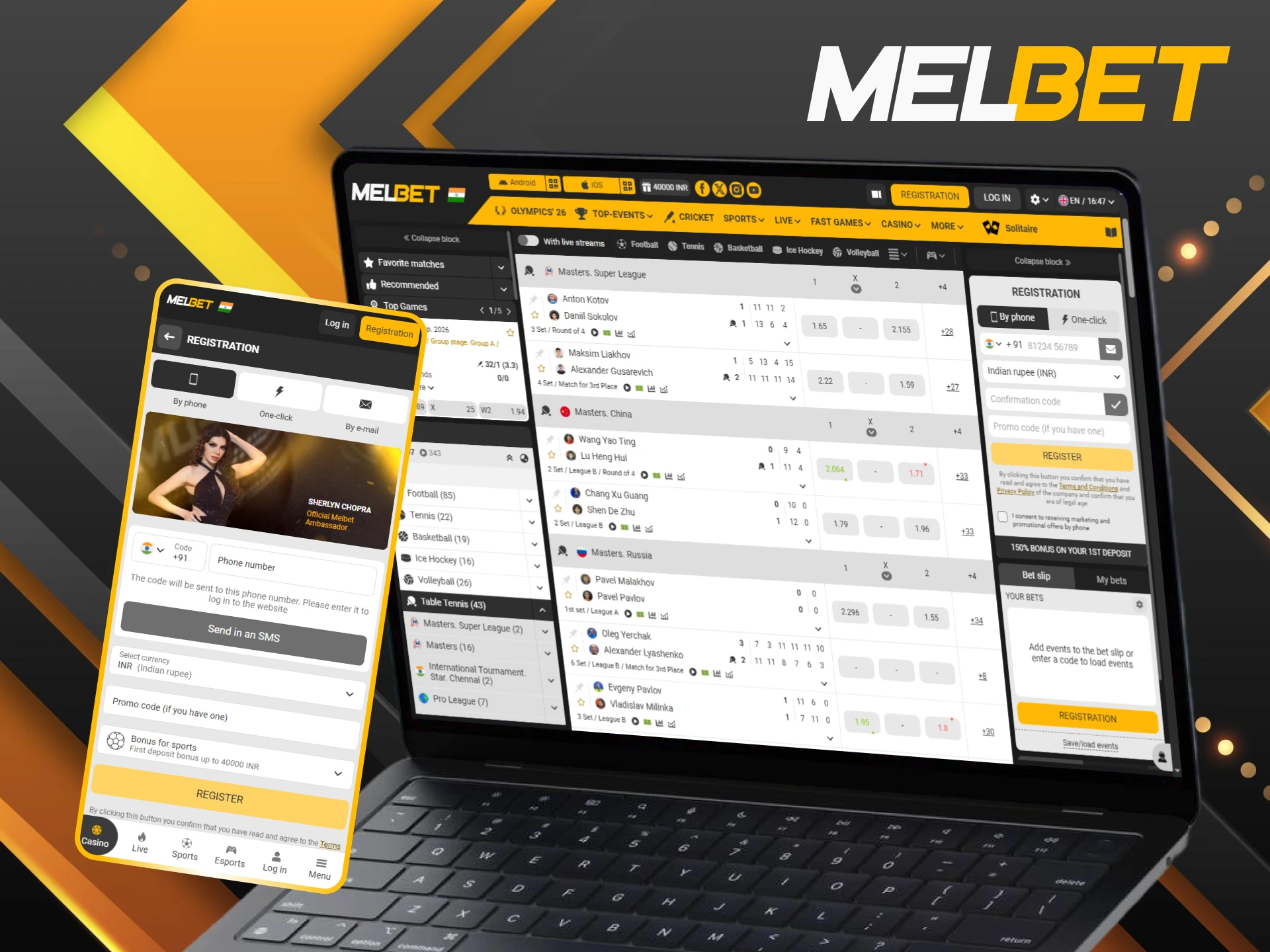 Create a new Melbet profile to start your table tennis journey.
