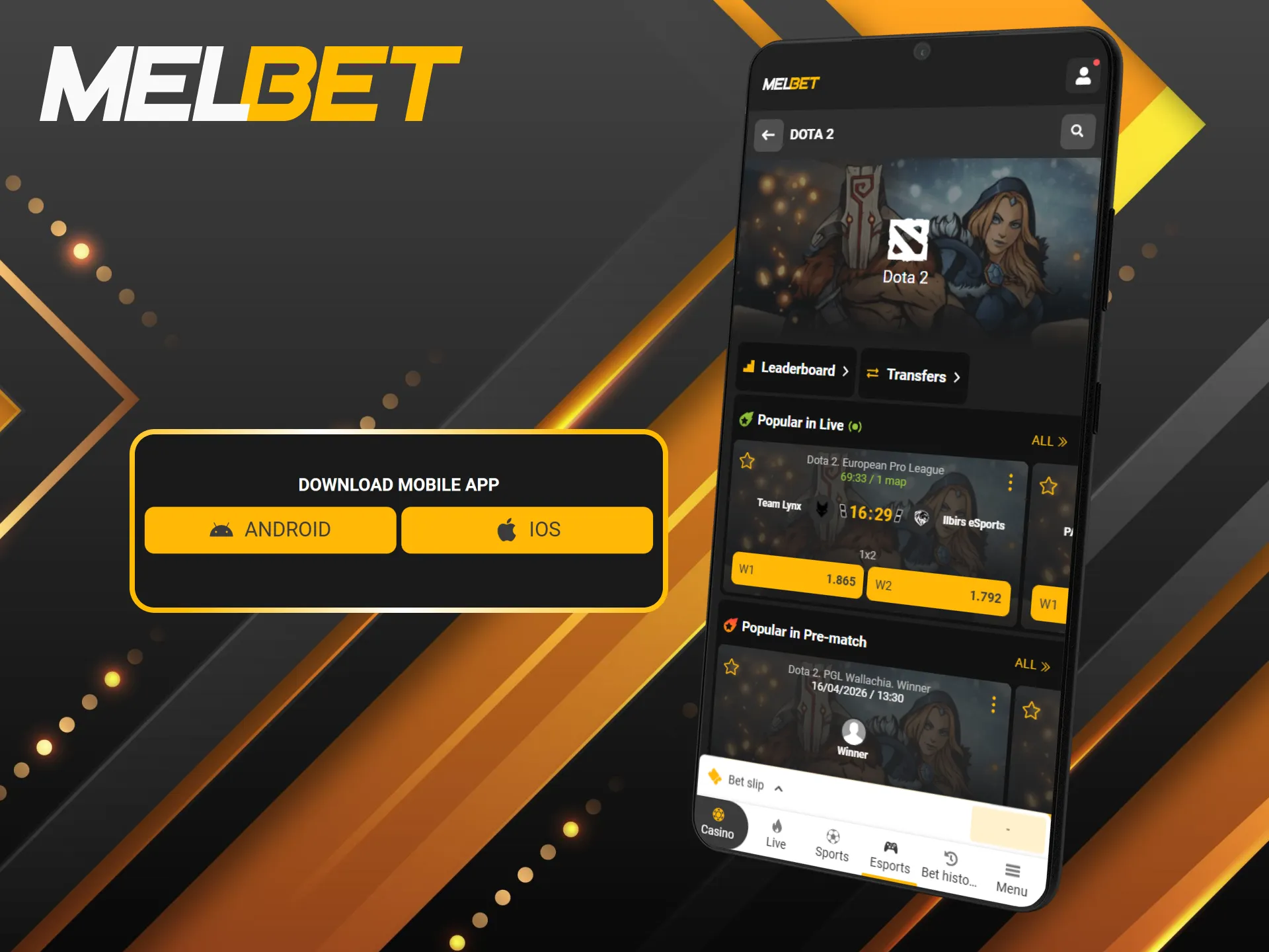 Bet on Dota 2 using Melbet mobile app and stay active anywhere.