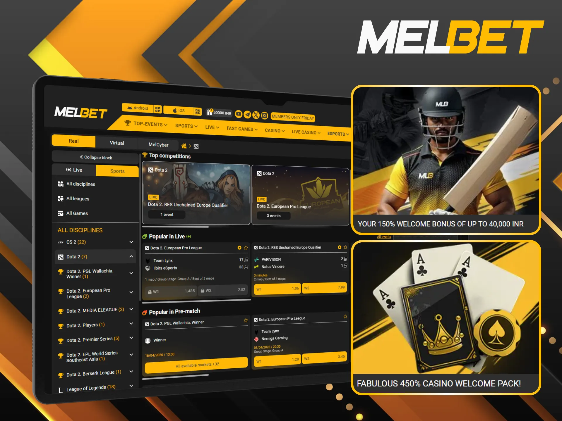 Claim Melbet welcome bonus and boost your Dota 2 betting balance.
