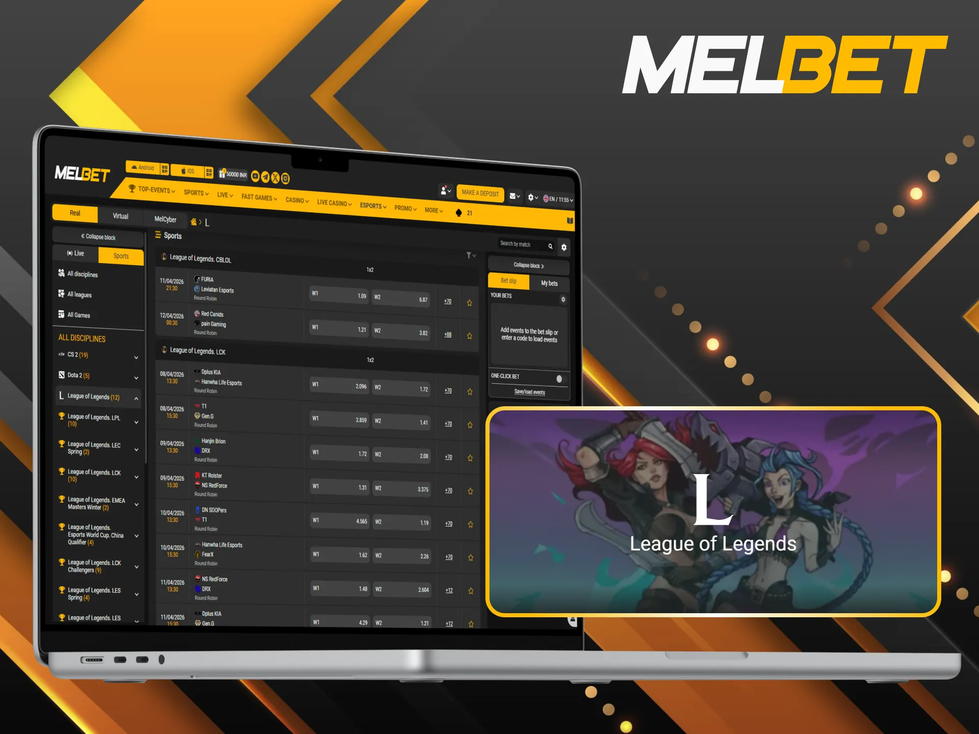 Enjoy advantages of League of Legends betting at Melbet in India.