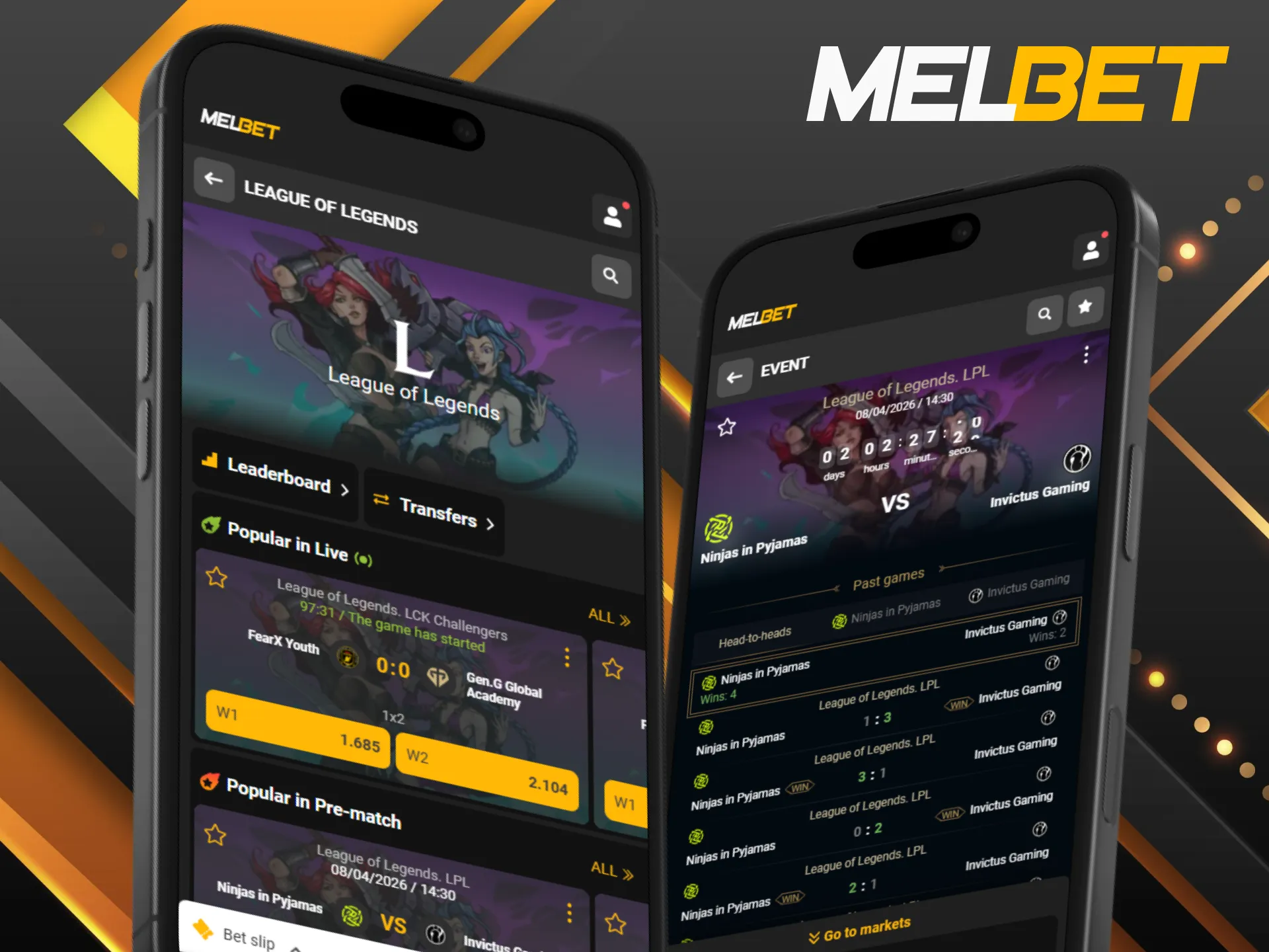 Place LoL bets on Melbet mobile app and stay active anywhere.