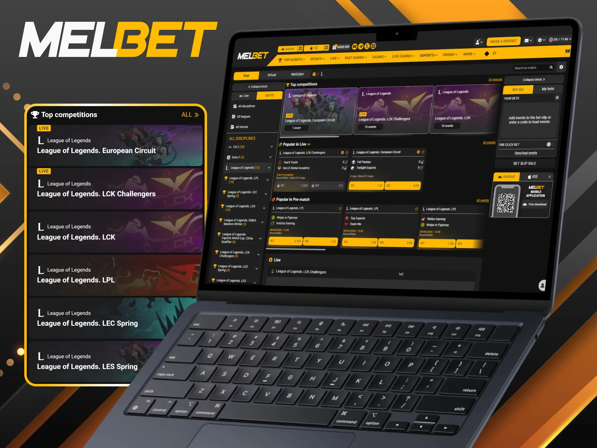 Bet on top League of Legends tournaments at Melbet and follow teams.