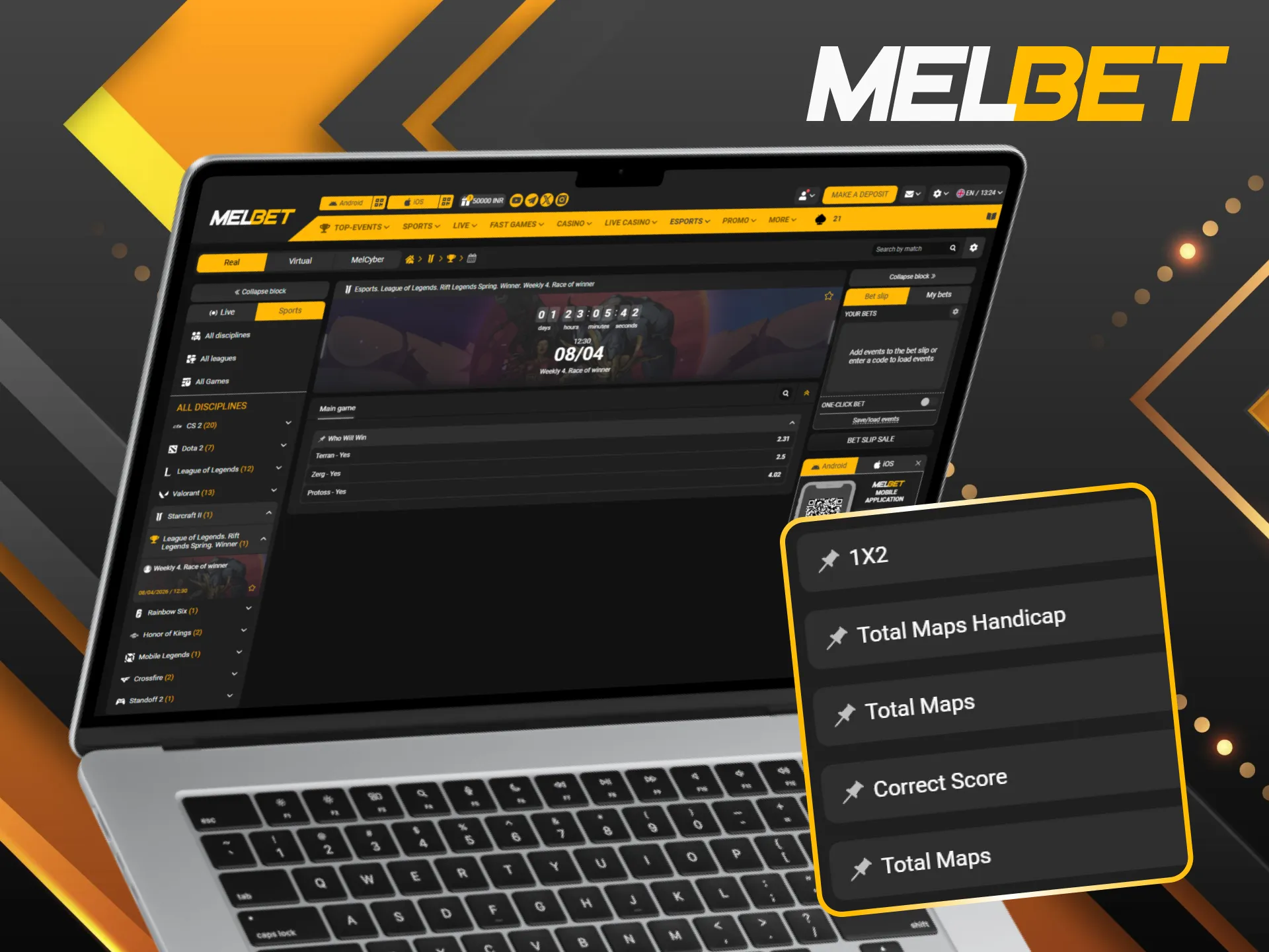 Explore StarCraft II bet types on Melbet and diversify your strategies.