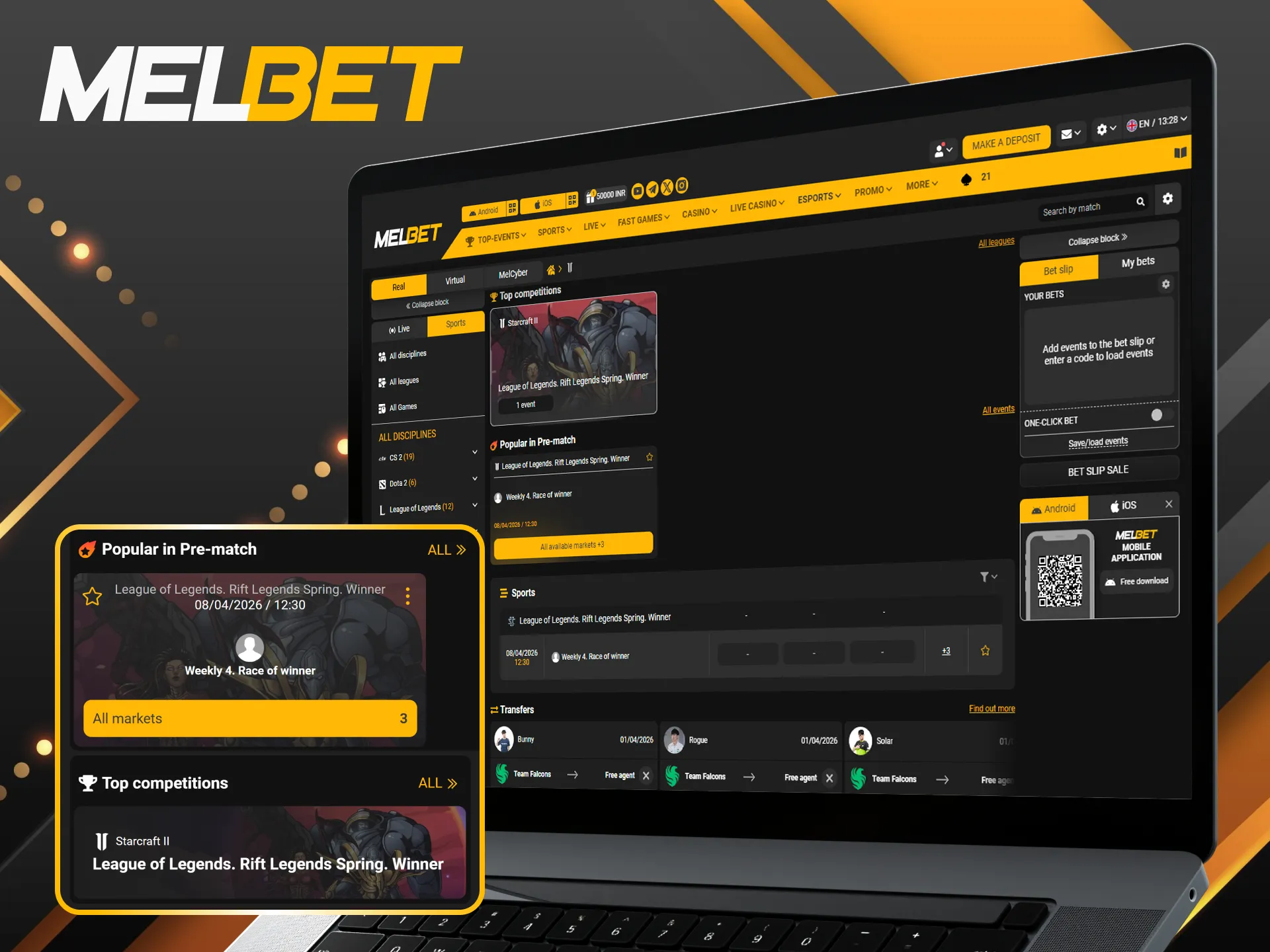 Bet on top StarCraft II tournaments at Melbet and follow pro players.