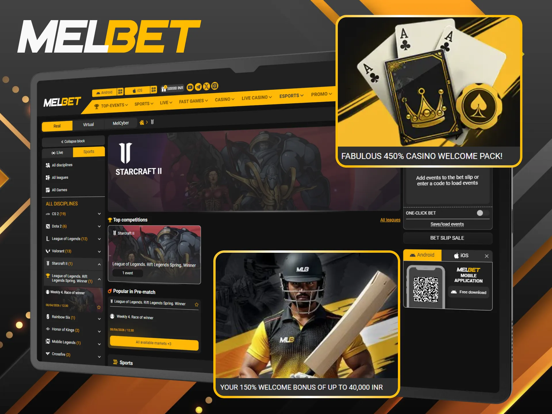 Claim Melbet welcome bonus and boost your StarCraft II betting balance.