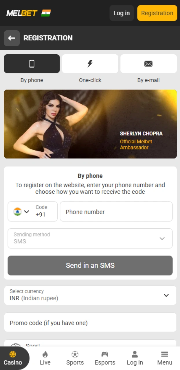 Log in or register to start your IPL betting journey on Melbet.