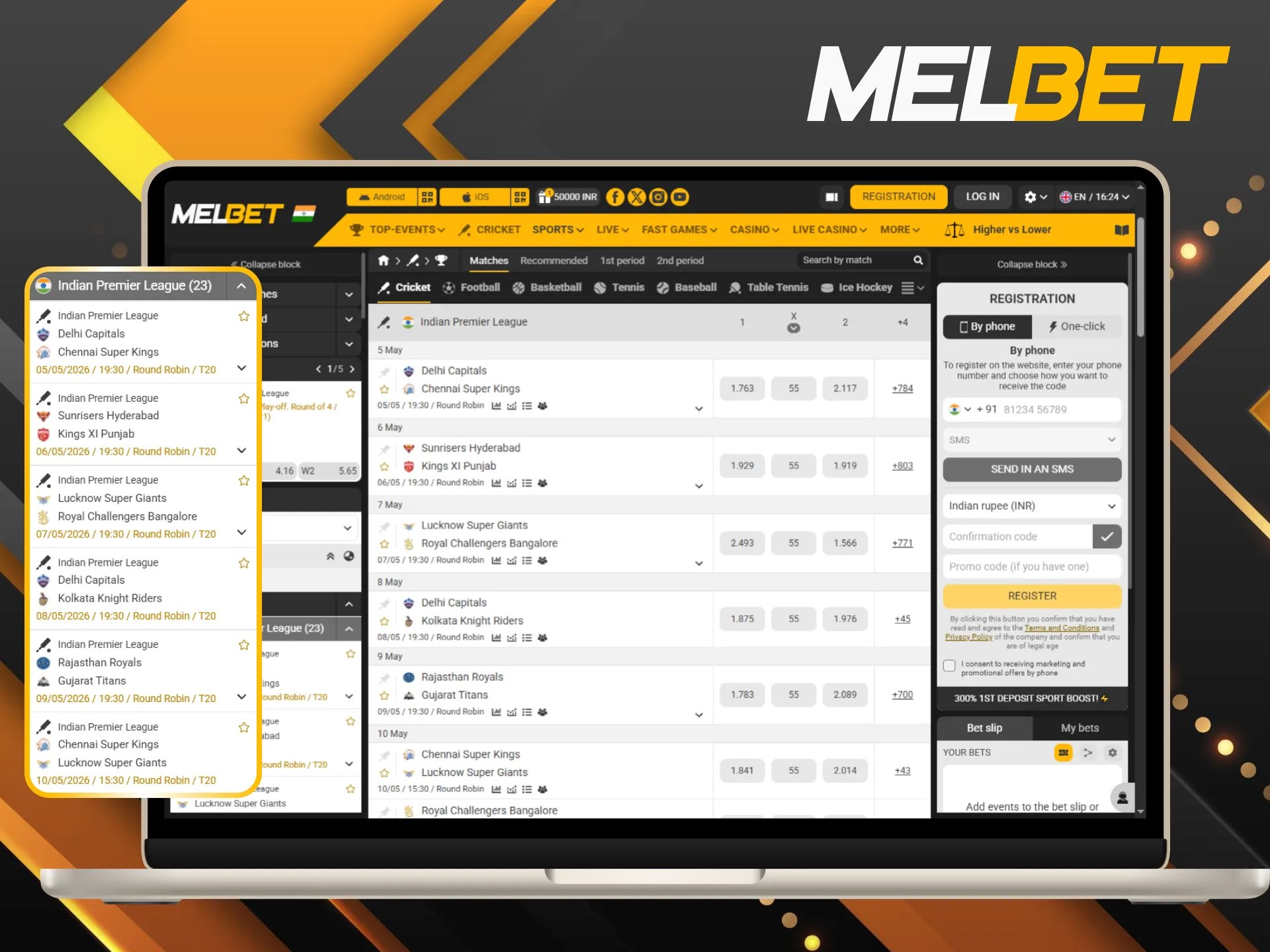 Check the participating IPL teams and place your bets on Melbet.