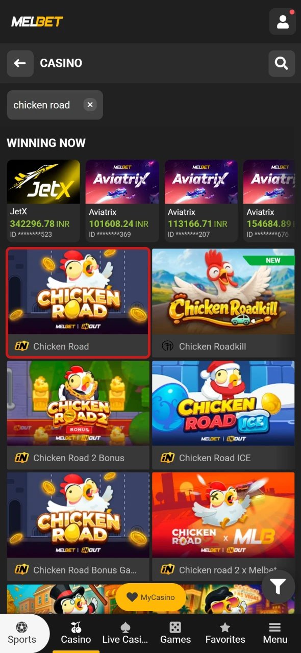 Open Chicken Road through Melbet India and prepare to start your round.