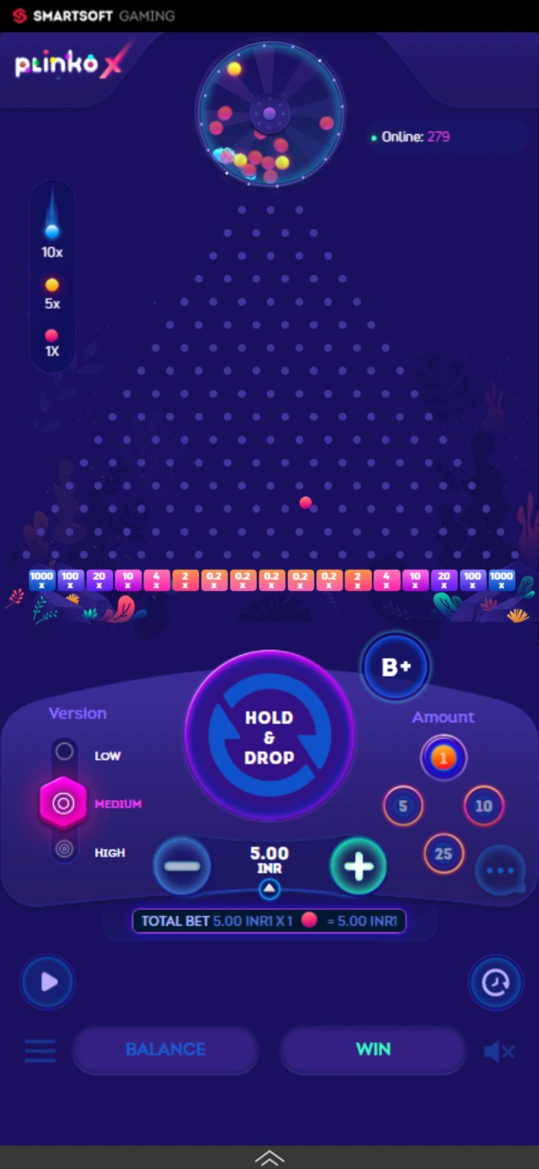 Check the result after each Plinko X round on Melbet.