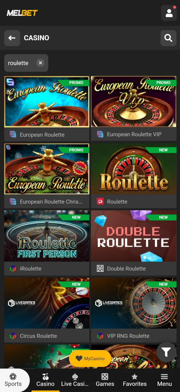 Find a Roulette version that suits your preferences on Melbet.